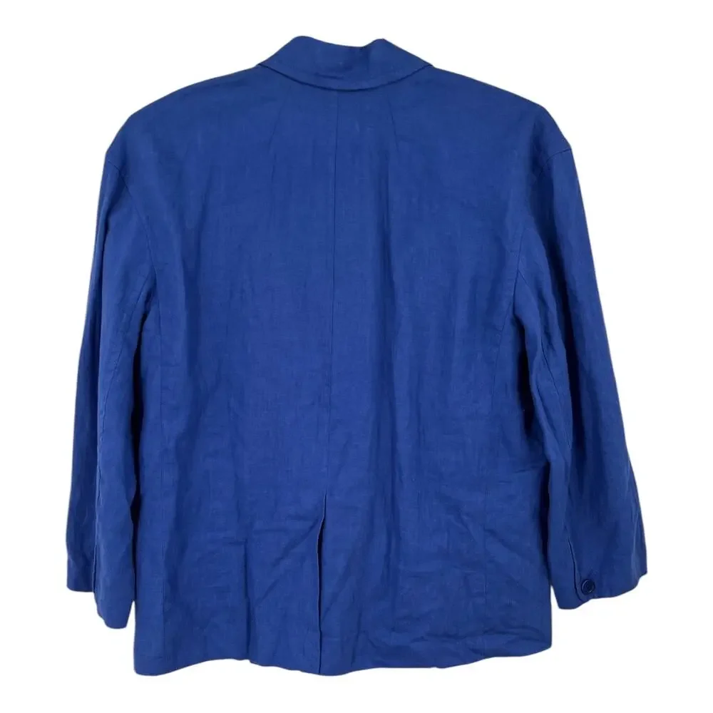 Madewell Double-Breasted Crossover Blazer in 100% Linen blue X-Large XL - Picture 4 of 7